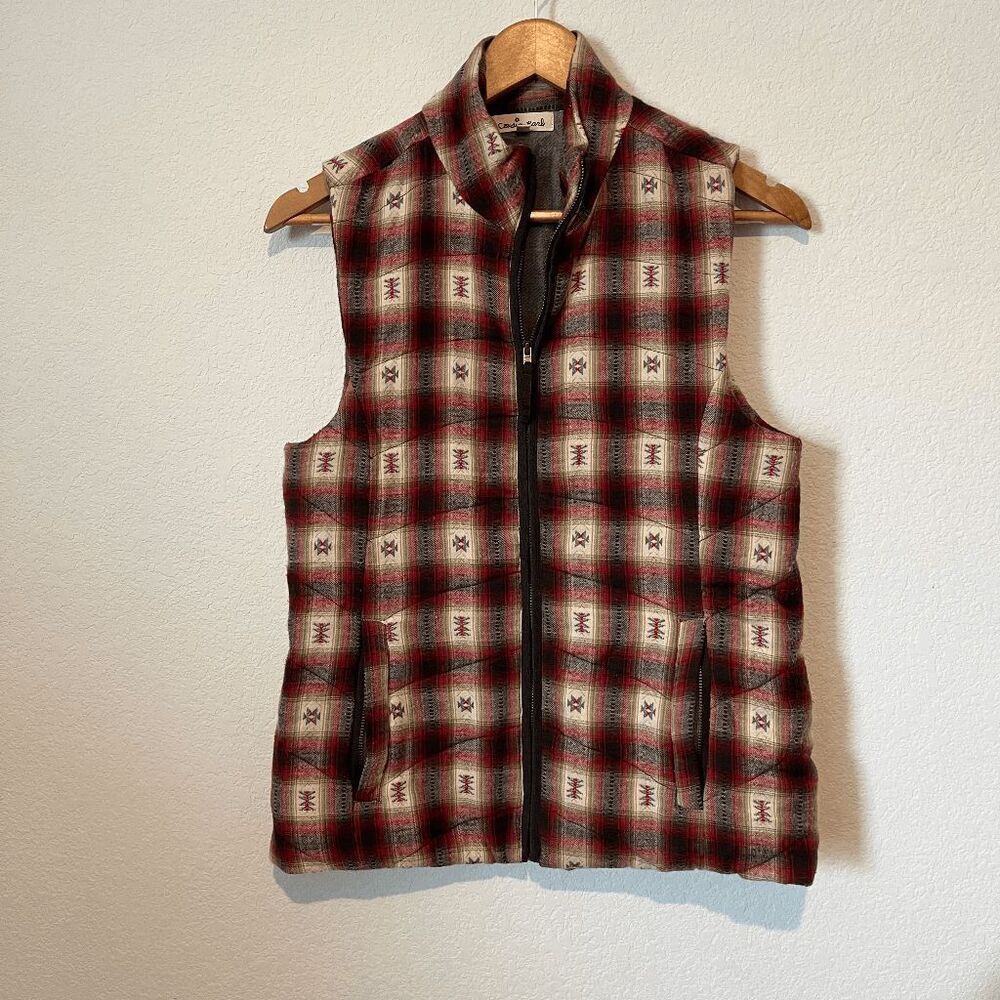 Cousin Earl Ikat Plaid Western Full Zip-Up Lightweight Vest Women's Size XS